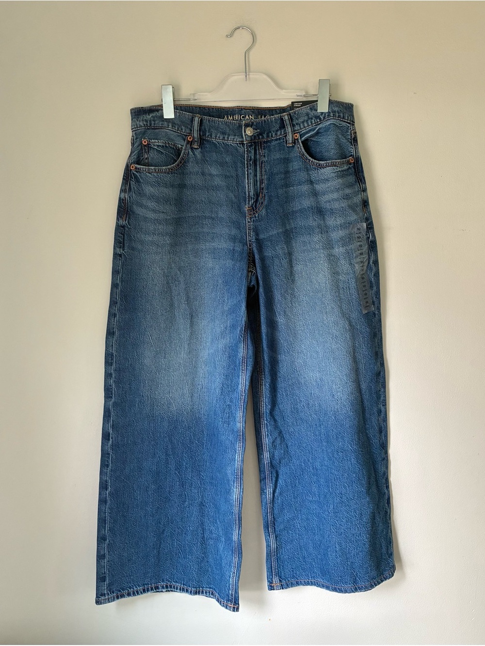 American Eagle Low Rise Ultra Wide Leg Baggy Jeans Medium Tinted Indigo Size 10 - Picture 3 of 6